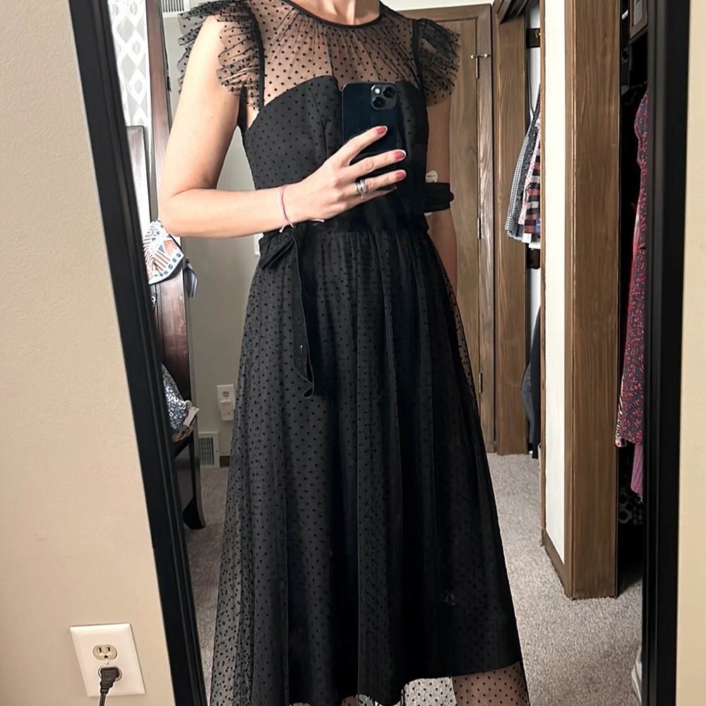 Black Swiss dot tulle dress